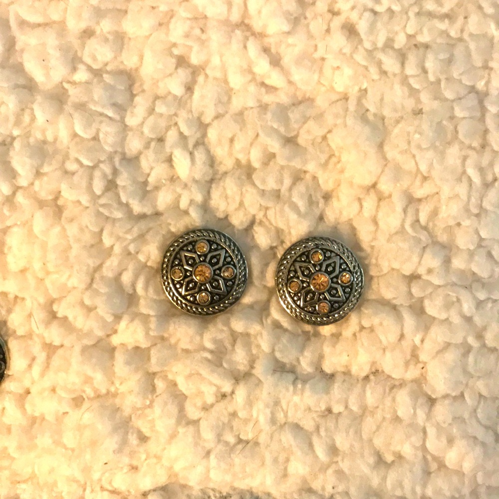Set of 2 Interchangeable Snap Button Charms in silver with orange/peach crystals